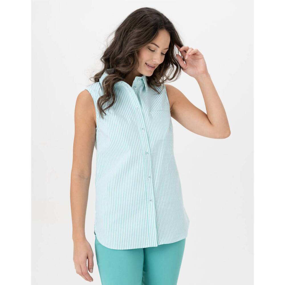 NEW RENUAR button down woven blouse in evergreen